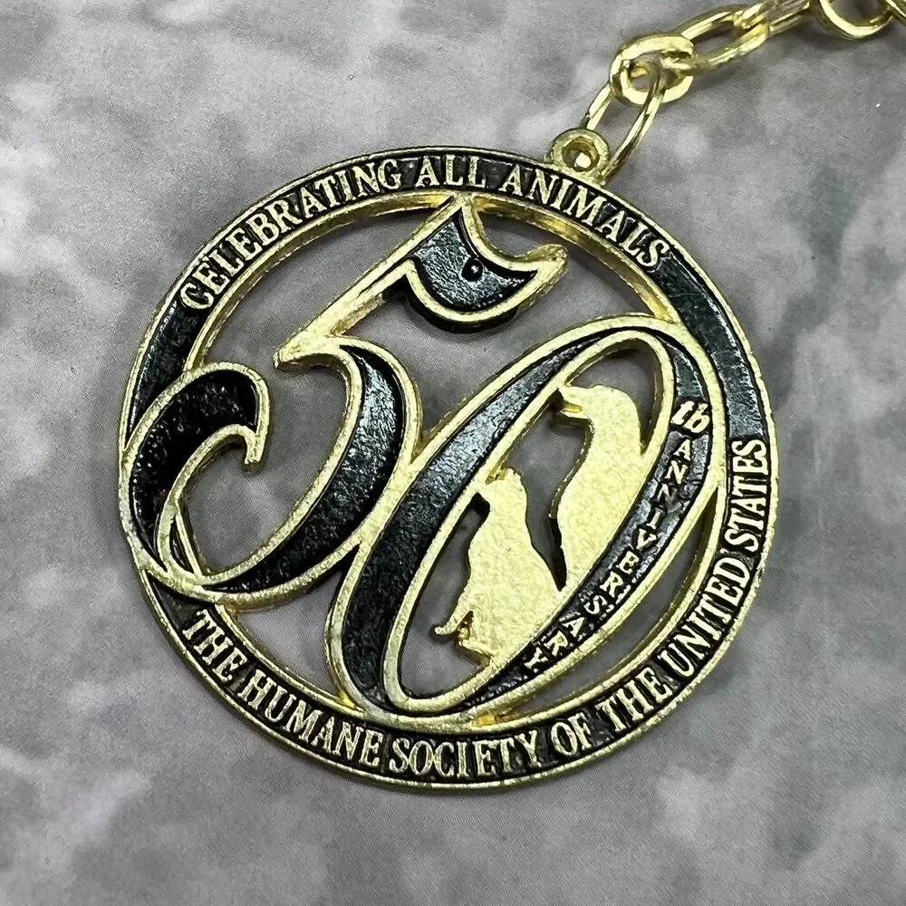 Vintage Humane Society of the United States 50th Anniversary Keychain Gold Tone